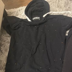 Katie j kids large black hooded sweatshirt with colored rhinestones